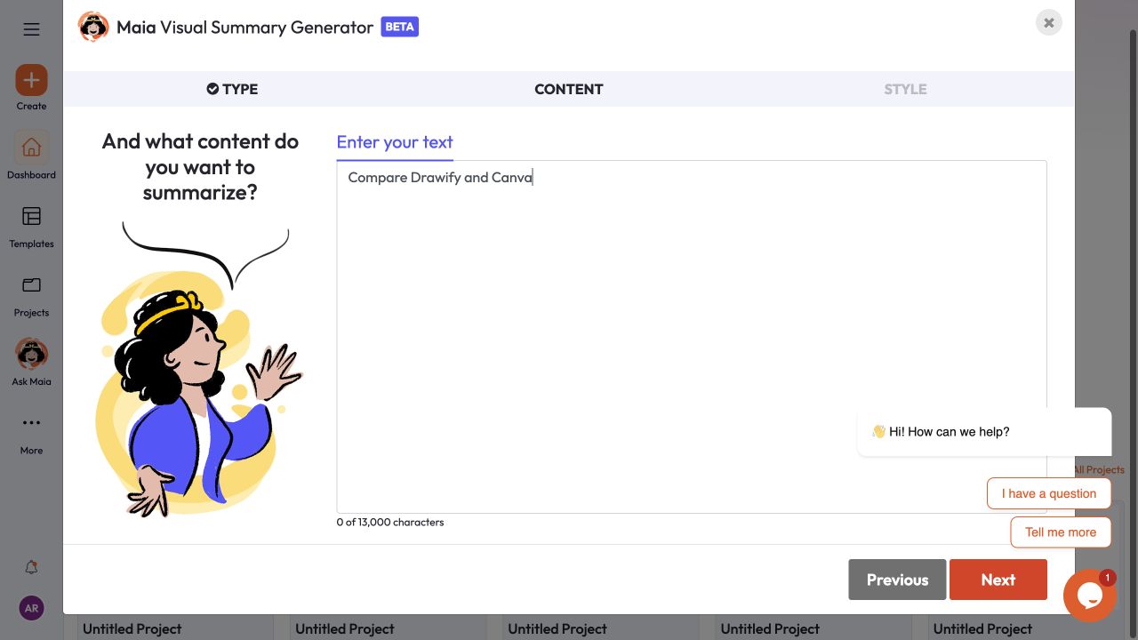 Workshop context entered in Maia inside Drawify